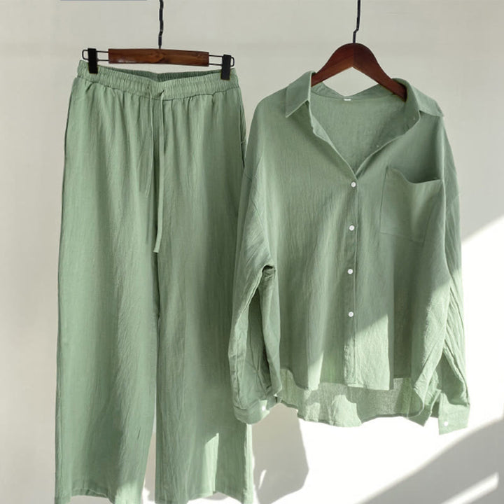 Conjunto de 2 piezas de camisa de manga larga con bolsillos y pantalones con cordón para meditación, de algodón y lino, con Buddha Stones , para mujer - Verde claro - US18, UK/AU22, EU50 (5XL) - image 42