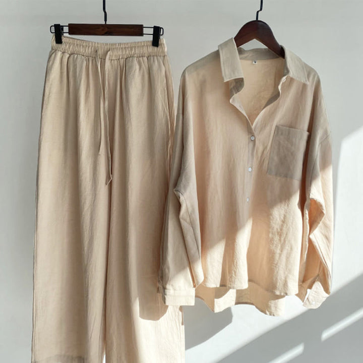 Conjunto de 2 piezas de camisa de manga larga con bolsillos y pantalones con cordón para meditación, de algodón y lino, con Buddha Stones , para mujer - Amarillo dorado claro - US18, UK/AU22, EU50 (5XL) - image 12