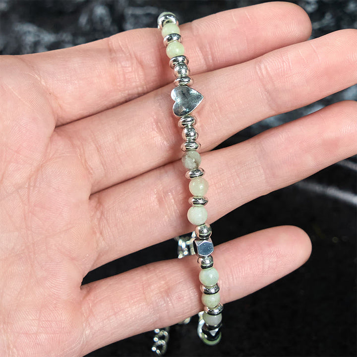 Pulsera de equilibrio positivo con forma de corazón de piedra natural de Buddha Stones, amazonita, amatista, lazurita y cuarzo rosa.