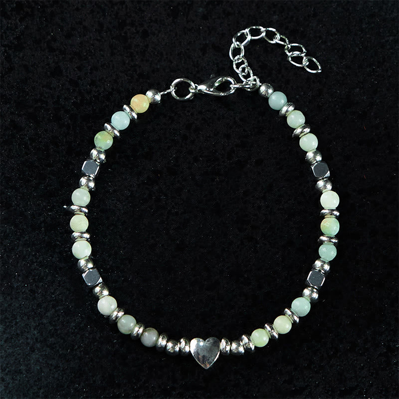 Pulsera de equilibrio positivo con forma de corazón de piedra natural de Buddha Stones, amazonita, amatista, lazurita y cuarzo rosa.