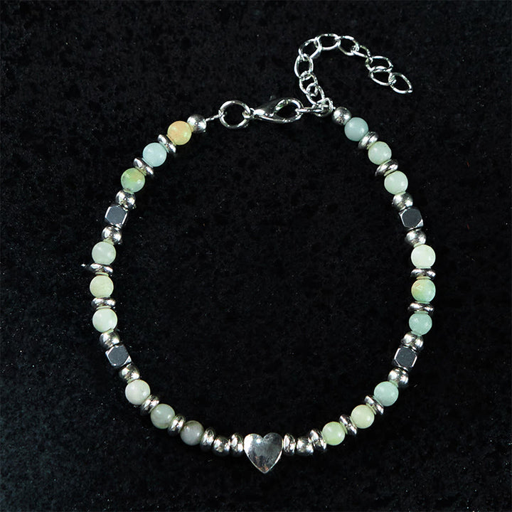 Pulsera de equilibrio positivo con forma de corazón de piedra natural de Buddha Stones, amazonita, amatista, lazurita y cuarzo rosa.
