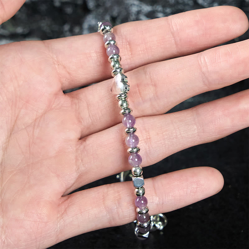 Pulsera de equilibrio positivo con forma de corazón de piedra natural de Buddha Stones, amazonita, amatista, lazurita y cuarzo rosa.
