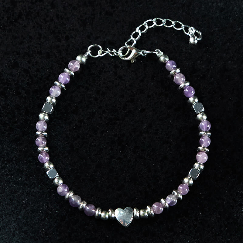 Pulsera de equilibrio positivo con forma de corazón de piedra natural de Buddha Stones, amazonita, amatista, lazurita y cuarzo rosa.