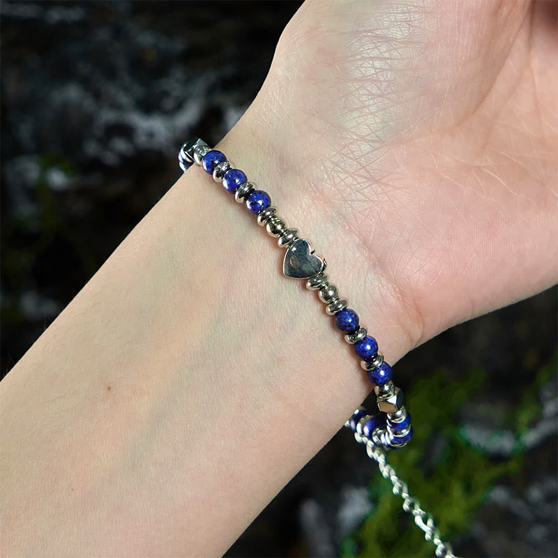 Pulsera de equilibrio positivo con forma de corazón de piedra natural de Buddha Stones, amazonita, amatista, lazurita y cuarzo rosa.