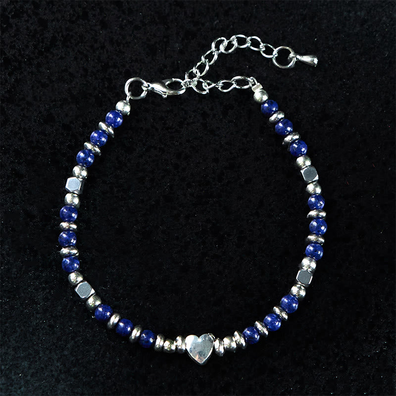 Pulsera de equilibrio positivo con forma de corazón de piedra natural de Buddha Stones, amazonita, amatista, lazurita y cuarzo rosa.