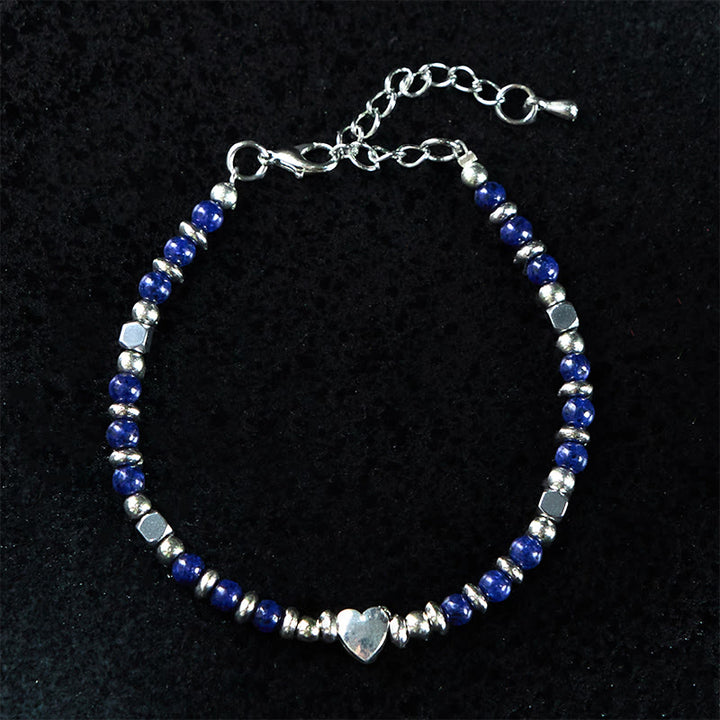 Pulsera de equilibrio positivo con forma de corazón de piedra natural de Buddha Stones, amazonita, amatista, lazurita y cuarzo rosa.