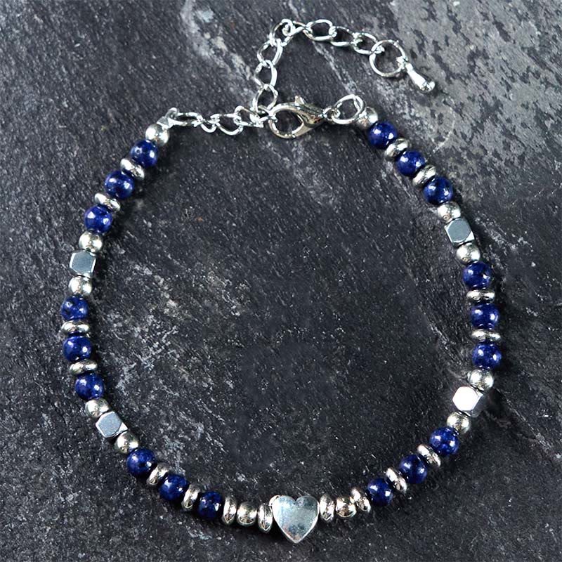 Pulsera de equilibrio positivo con forma de corazón de piedra natural de Buddha Stones, amazonita, amatista, lazurita y cuarzo rosa.