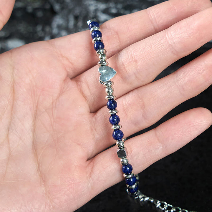 Pulsera de equilibrio positivo con forma de corazón de piedra natural de Buddha Stones, amazonita, amatista, lazurita y cuarzo rosa.
