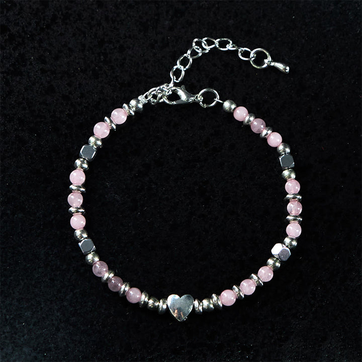 Pulsera de equilibrio positivo con forma de corazón de piedra natural de Buddha Stones, amazonita, amatista, lazurita y cuarzo rosa.