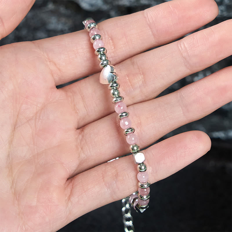 Pulsera de equilibrio positivo con forma de corazón de piedra natural de Buddha Stones, amazonita, amatista, lazurita y cuarzo rosa.