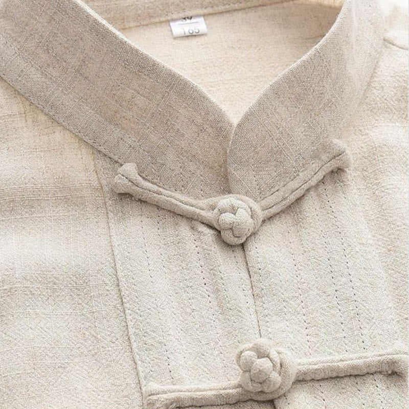 Conjunto de 2 piezas de traje Tang con Buddha Stones de rana, camisa de manga larga y pantalones de lino y algodón para hombre - image 2