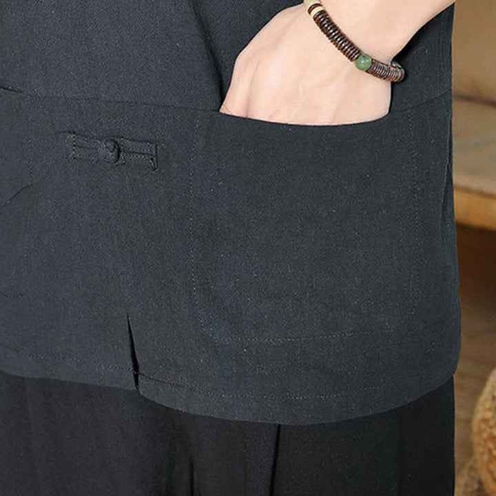Camisa de lino y algodón para hombre con manga tres cuartos y botones de rana con Buddha Stones