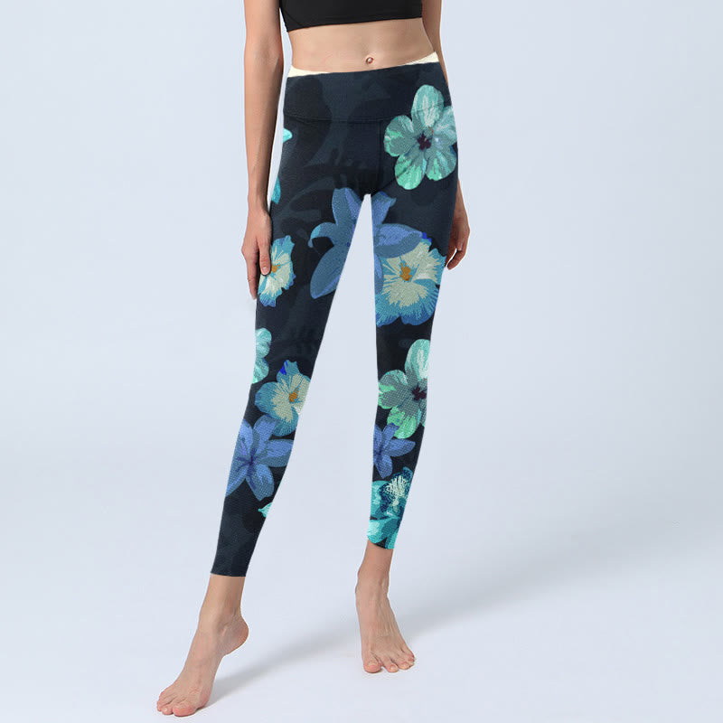 Leggings de yoga para mujer con estampado floral verde y azul de Buddha Stones - image 6