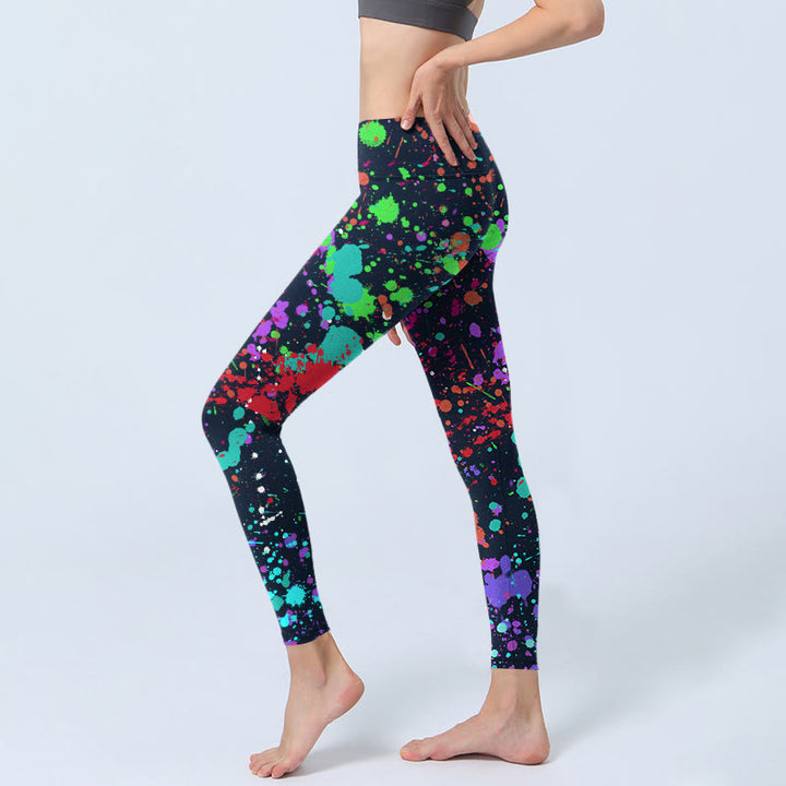Leggings de yoga para mujer con estampado de tinta negra y Buddha Stones - image 2