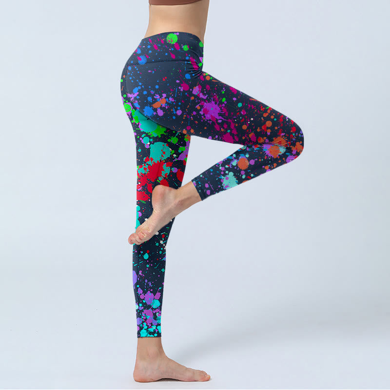 Leggings de yoga para mujer con estampado de tinta negra y Buddha Stones - image 4