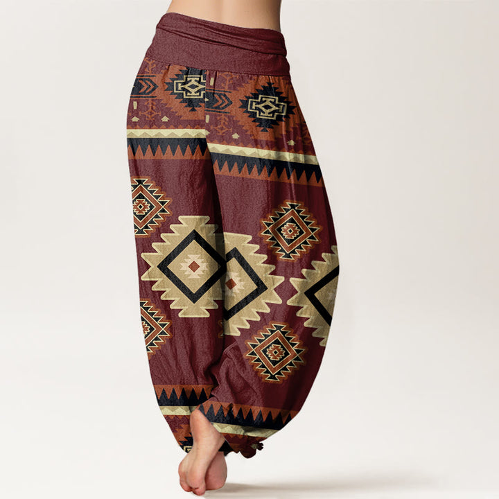 Pantalones harén con cintura elástica para mujer, estilo navajo, con estampado textil simétrico e informal de Buddha Stones - image 3