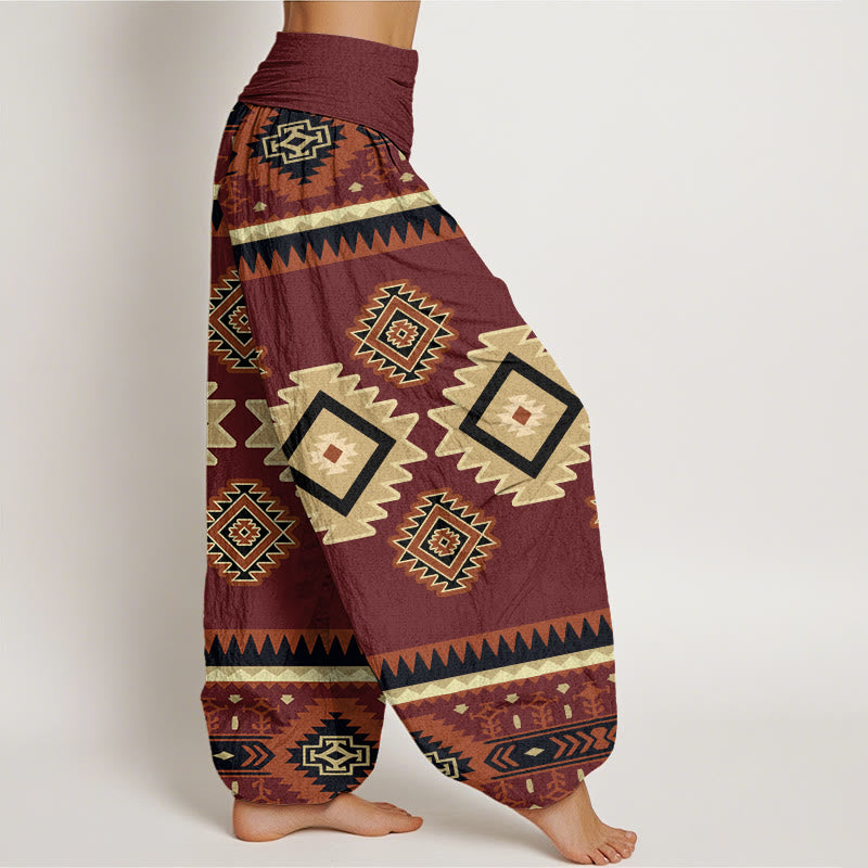 Pantalones harén con cintura elástica para mujer, estilo navajo, con estampado textil simétrico e informal de Buddha Stones - image 2