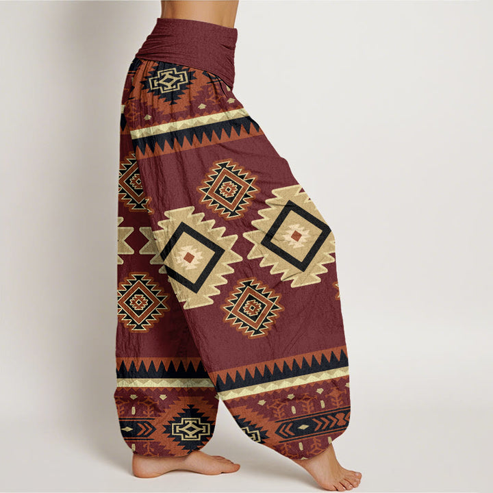 Pantalones harén con cintura elástica para mujer, estilo navajo, con estampado textil simétrico e informal de Buddha Stones - image 2
