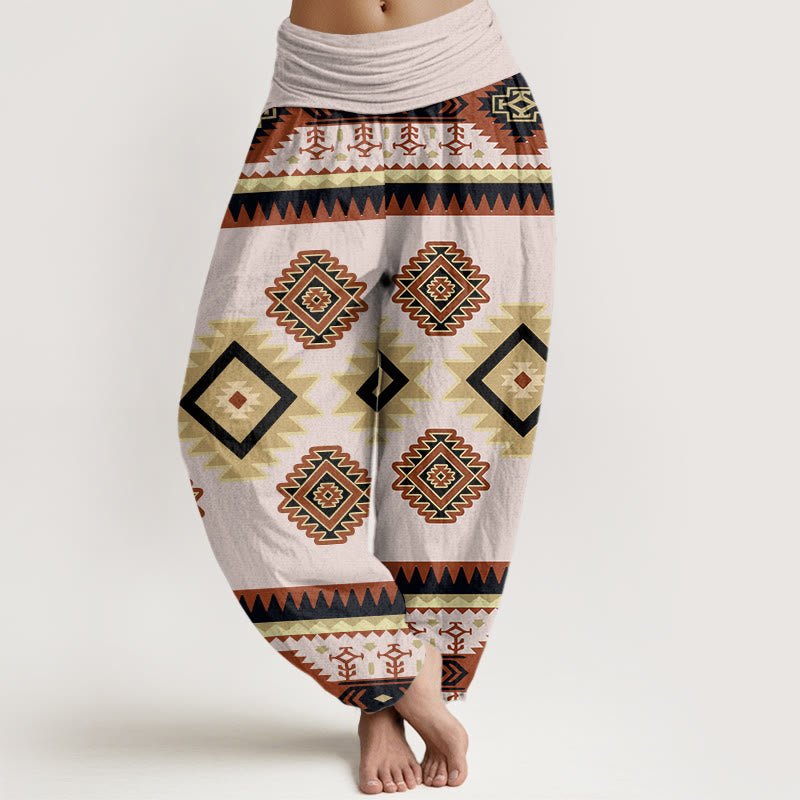 Pantalones harén con cintura elástica para mujer, estilo navajo, con estampado textil simétrico e informal de Buddha Stones - Lavanda Rubor - US22，UK/AU26，EU54 (6XL) - image 5