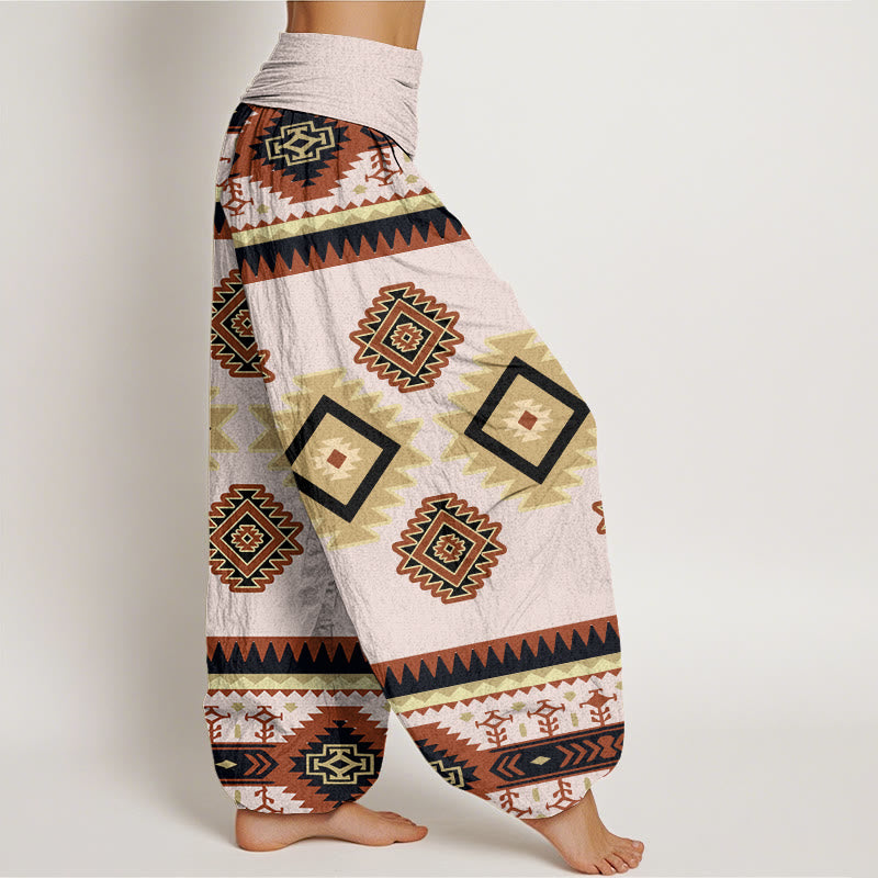 Pantalones harén con cintura elástica para mujer, estilo navajo, con estampado textil simétrico e informal de Buddha Stones - image 6