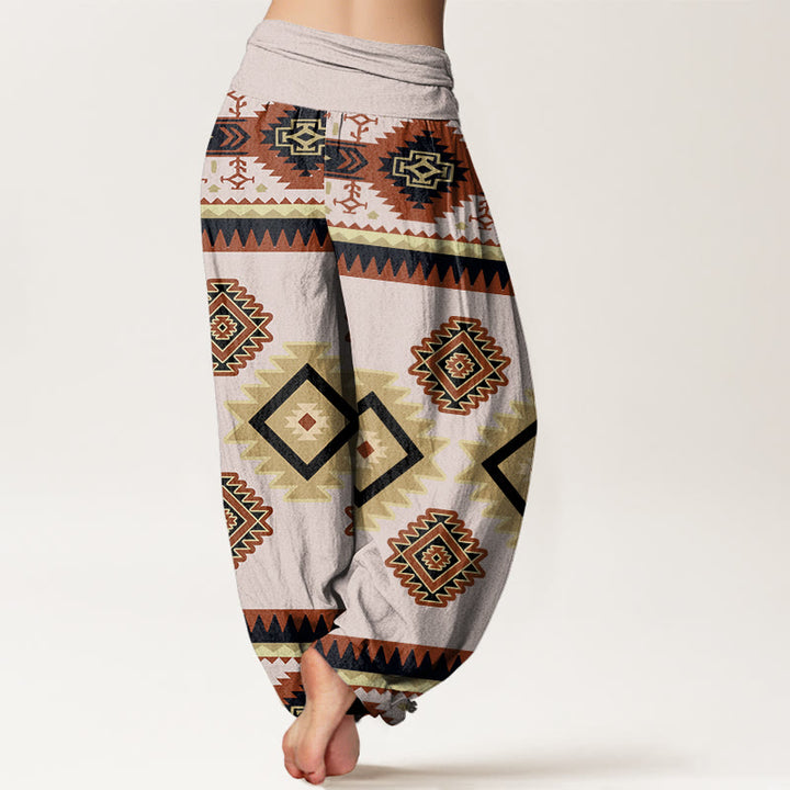 Pantalones harén con cintura elástica para mujer, estilo navajo, con estampado textil simétrico e informal de Buddha Stones - image 7