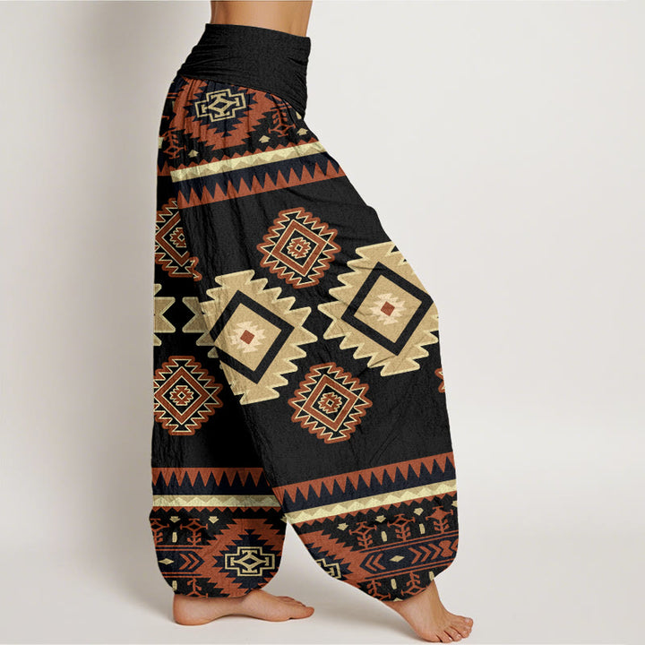 Pantalones harén con cintura elástica para mujer, estilo navajo, con estampado textil simétrico e informal de Buddha Stones - image 9