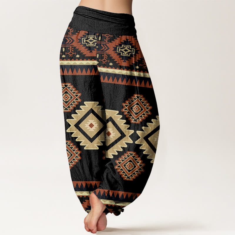 Pantalones harén con cintura elástica para mujer, estilo navajo, con estampado textil simétrico e informal de Buddha Stones - image 10