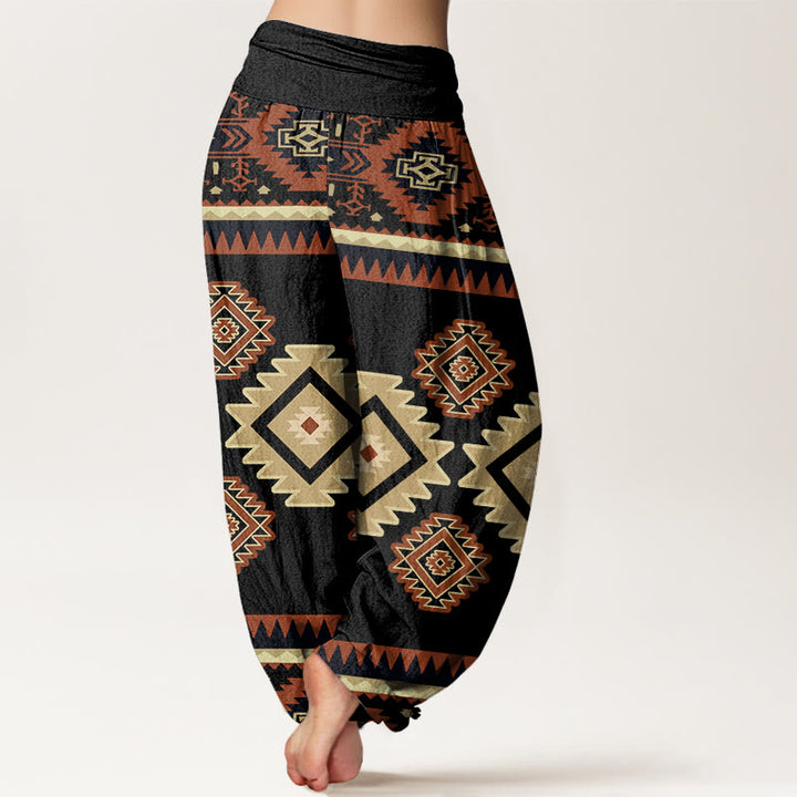 Pantalones harén con cintura elástica para mujer, estilo navajo, con estampado textil simétrico e informal de Buddha Stones - image 10