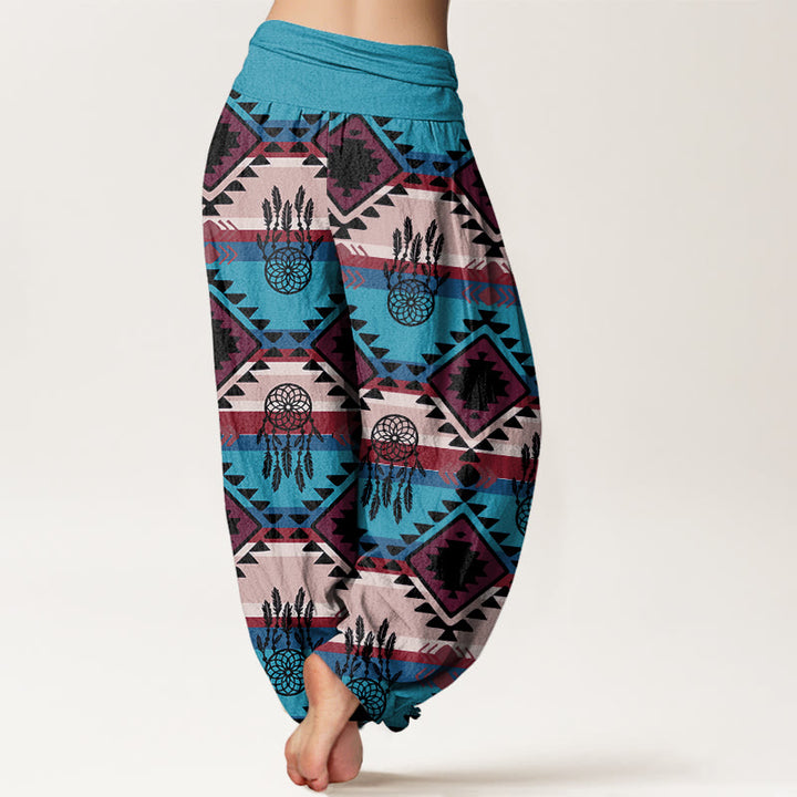 Pantalones harén con cintura elástica para mujer, estilo textil navajo, con estampado de atrapasueños simétricos e informales de Buddha Stones - image 3