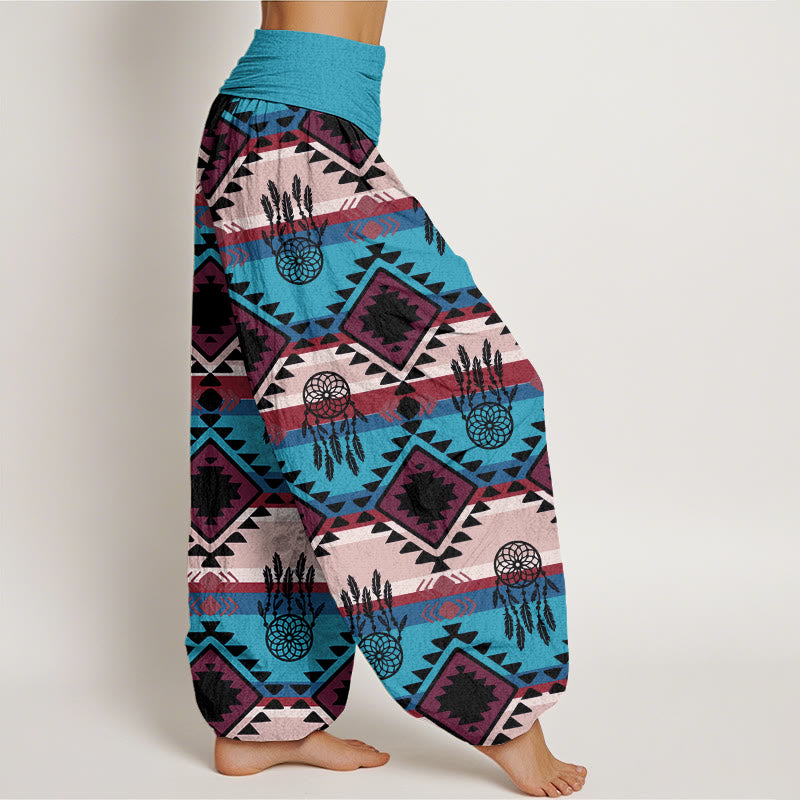 Pantalones harén con cintura elástica para mujer, estilo textil navajo, con estampado de atrapasueños simétricos e informales de Buddha Stones - image 2