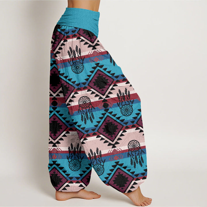 Pantalones harén con cintura elástica para mujer, estilo textil navajo, con estampado de atrapasueños simétricos e informales de Buddha Stones - image 2