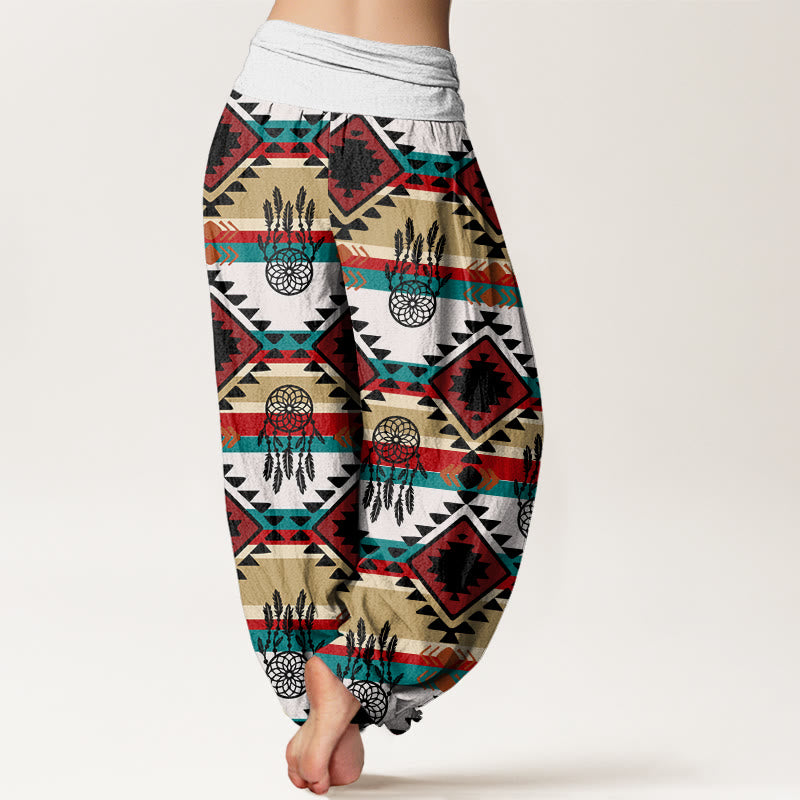 Pantalones harén con cintura elástica para mujer, estilo textil navajo, con estampado de atrapasueños simétricos e informales de Buddha Stones - image 7