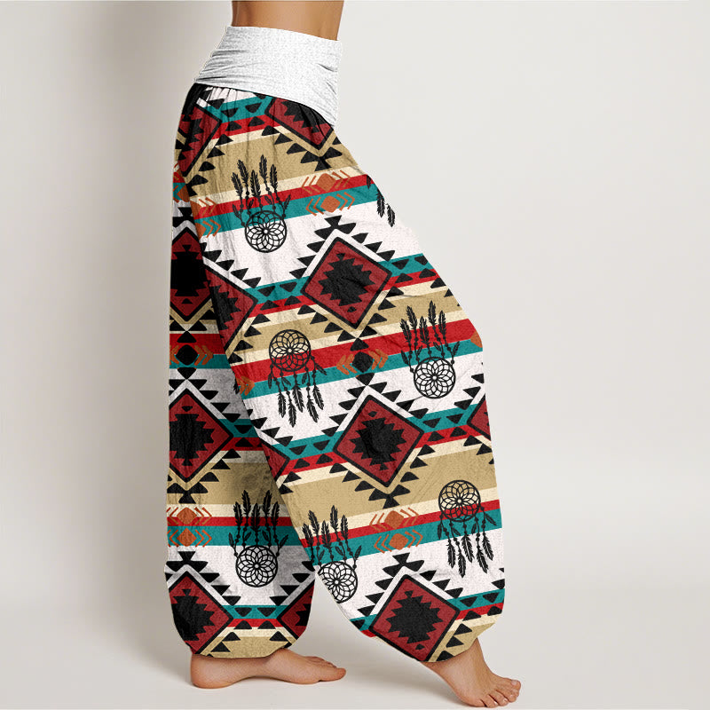 Pantalones harén con cintura elástica para mujer, estilo textil navajo, con estampado de atrapasueños simétricos e informales de Buddha Stones - image 6