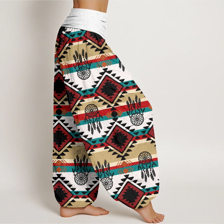 Pantalones harén con cintura elástica para mujer, estilo textil navajo, con estampado de atrapasueños simétricos e informales de Buddha Stones - image 6