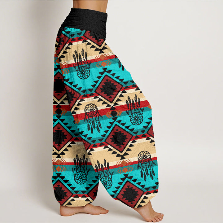 Pantalones harén con cintura elástica para mujer, estilo textil navajo, con estampado de atrapasueños simétricos e informales de Buddha Stones - image 9