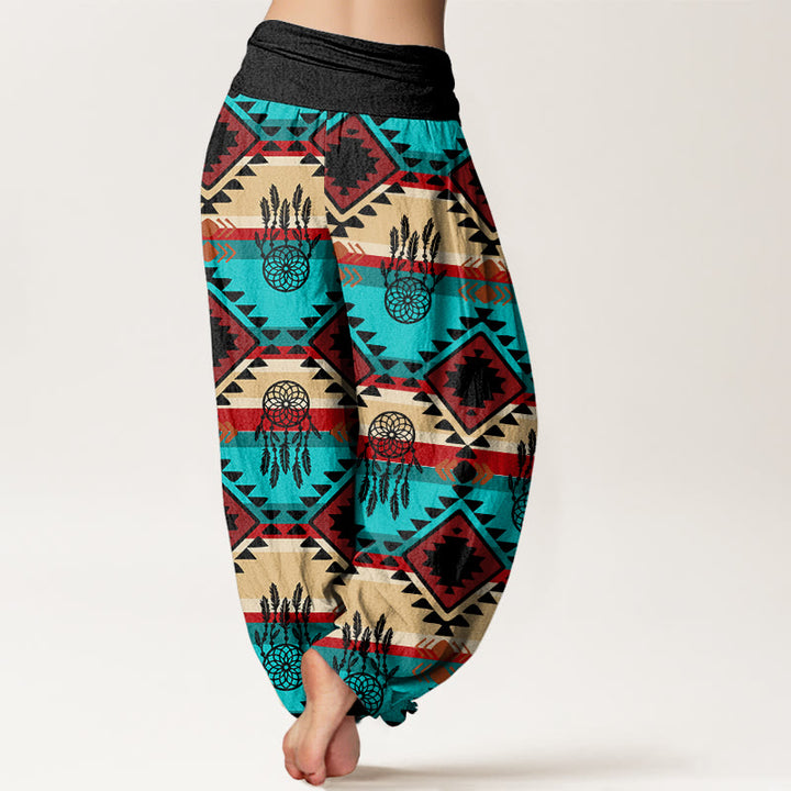 Pantalones harén con cintura elástica para mujer, estilo textil navajo, con estampado de atrapasueños simétricos e informales de Buddha Stones - image 10