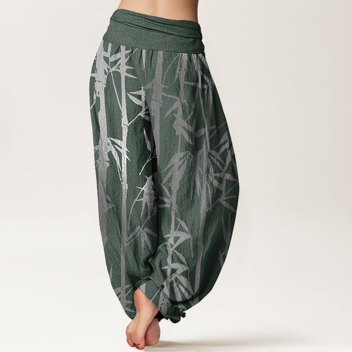 Pantalones harén de cintura elástica para mujer con estampado de hojas y Buddha Stones - image 3