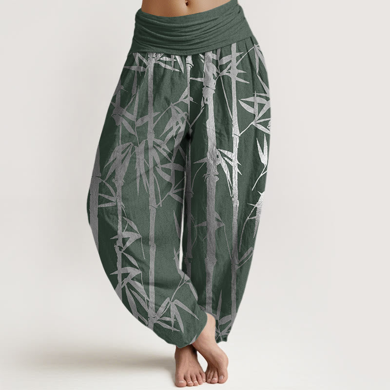 Pantalones harén de cintura elástica para mujer con estampado de hojas y Buddha Stones - Verde mar oscuro - US22，UK/AU26，EU54 (6XL) - image 1