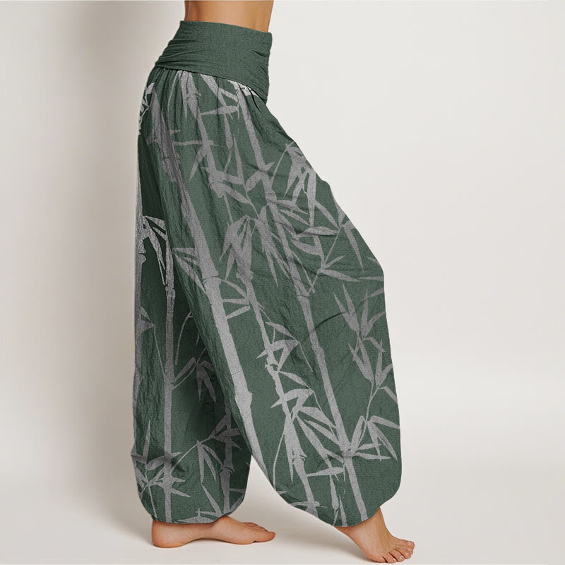 Pantalones harén de cintura elástica para mujer con estampado de hojas y Buddha Stones - image 2