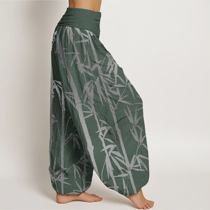 Pantalones harén de cintura elástica para mujer con estampado de hojas y Buddha Stones - image 2