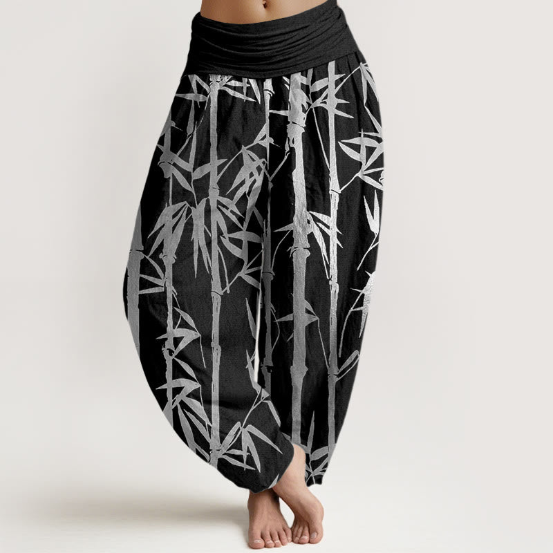 Pantalones harén de cintura elástica para mujer con estampado de hojas y Buddha Stones - Negro - US22，UK/AU26，EU54 (6XL) - image 5