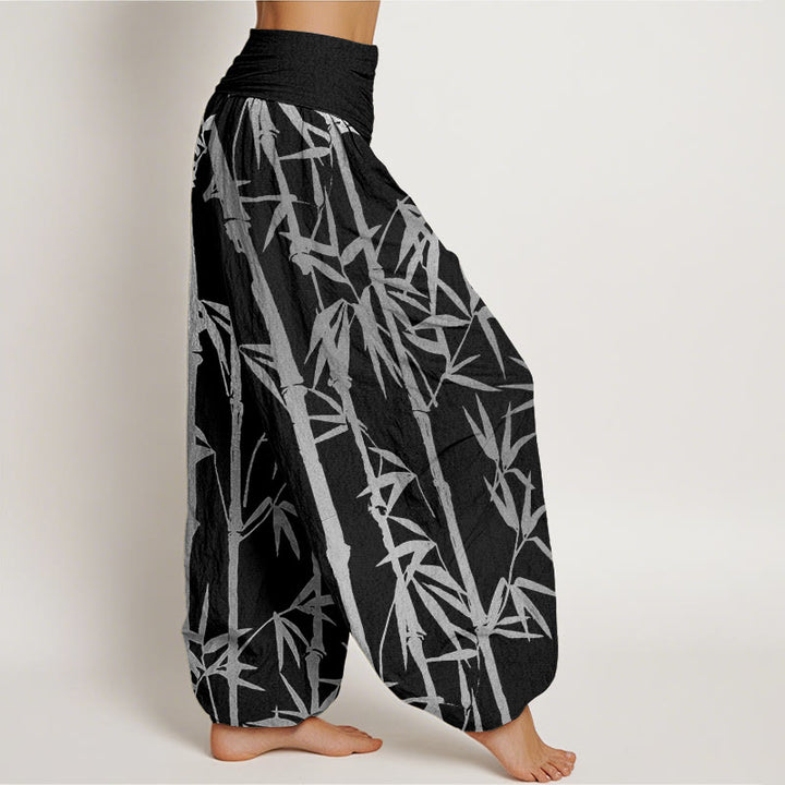 Pantalones harén de cintura elástica para mujer con estampado de hojas y Buddha Stones - image 6