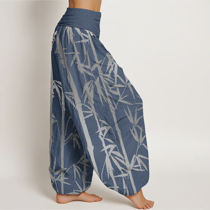 Pantalones harén de cintura elástica para mujer con estampado de hojas y Buddha Stones - image 9