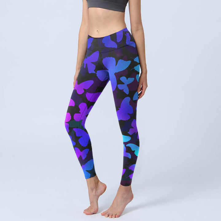 Leggings de yoga para mujer con estampado de mariposas y degradado de Buddha Stones - Negro - US18，UK/AU22，EU50 (4XL) - image 0