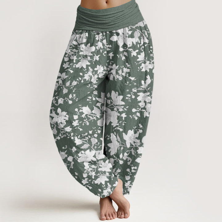 Pantalones harén con cintura elástica para mujer con diseño de hojas y piedras de Buddha Stones - Verde mar oscuro - US22，UK/AU26，EU54 (6XL) - image 5