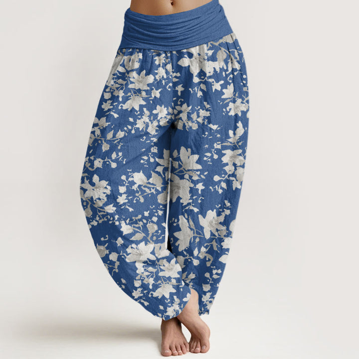 Pantalones harén con cintura elástica para mujer con diseño de hojas y piedras de Buddha Stones - Azul acero - US22，UK/AU26，EU54 (6XL) - image 8