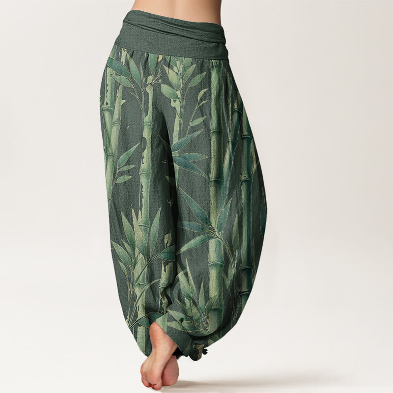 Pantalones harén de cintura elástica para mujer con estampado de hojas de bambú y Buddha Stones - image 7