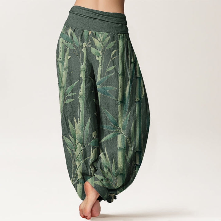 Pantalones harén de cintura elástica para mujer con estampado de hojas de bambú y Buddha Stones - image 7