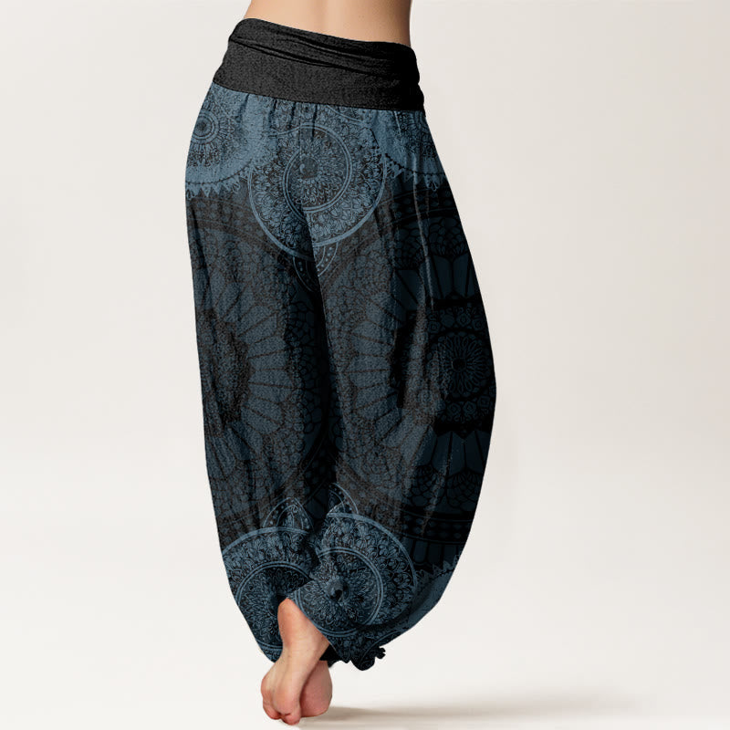 Pantalones bombachos de cintura elástica para mujer con diseño de mandala circular de algodón y Buddha Stones - image 5