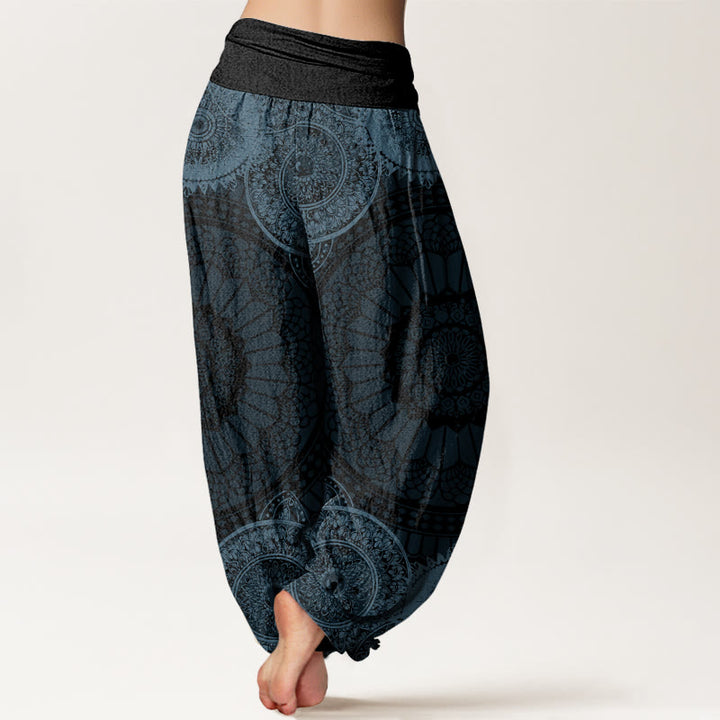 Pantalones bombachos de cintura elástica para mujer con diseño de mandala circular de algodón y Buddha Stones - image 5